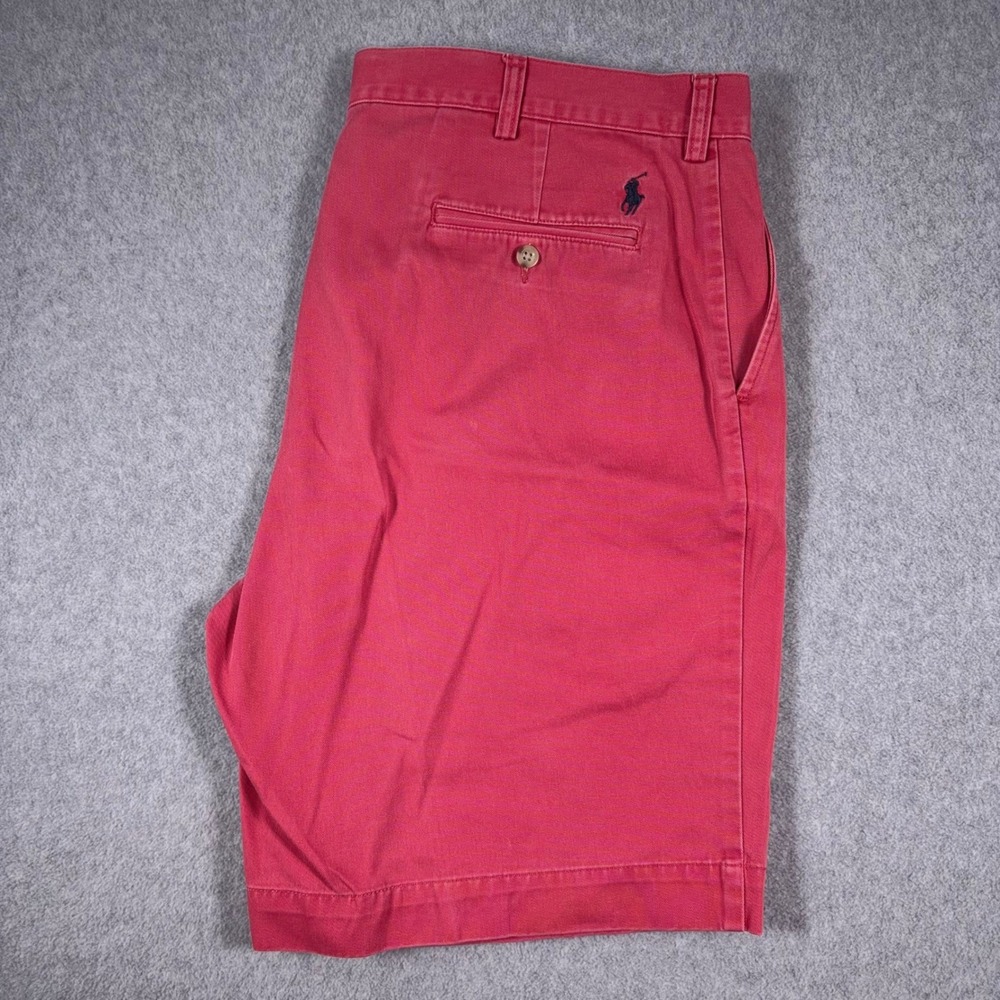 VTG Polo Ralph Lauren Chino Shorts Mens 38 Pink Solid Cotton Classic Pony Logo
